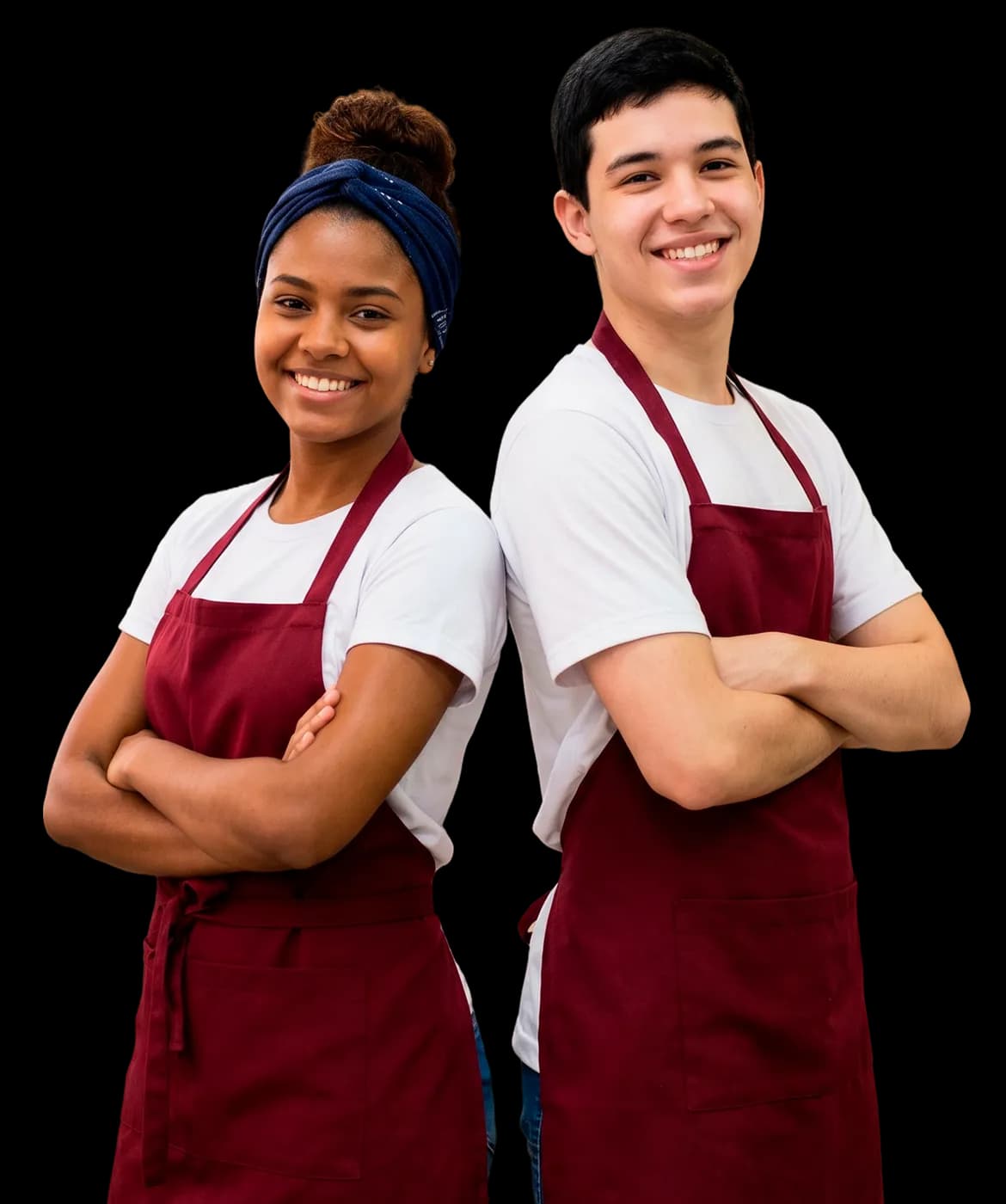 Alunos da Academia Gastronomia & Café de avental, prontos para a aula